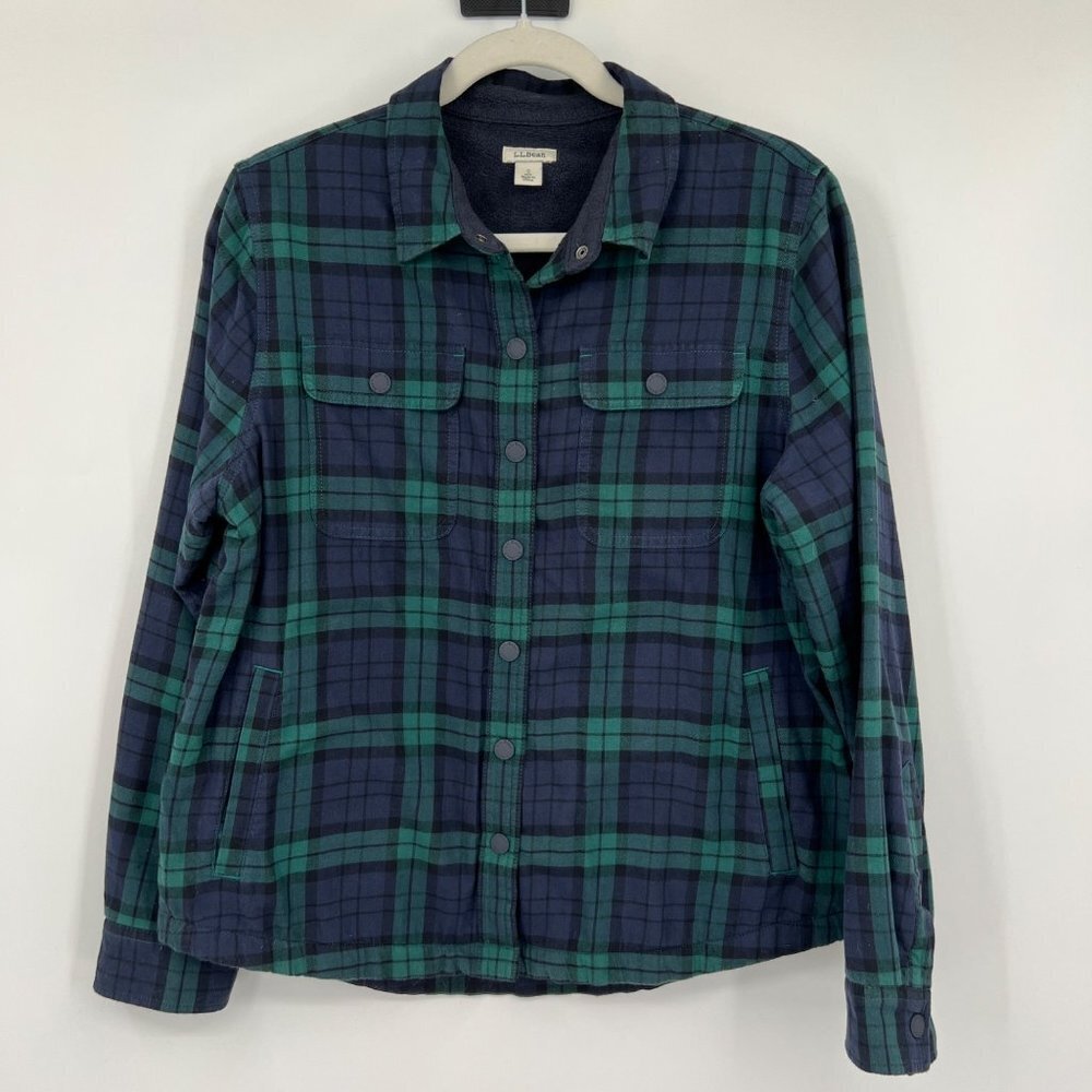 Men's Fleece-Lined Flannel Shirt size small blue green plaid blue fleece lining